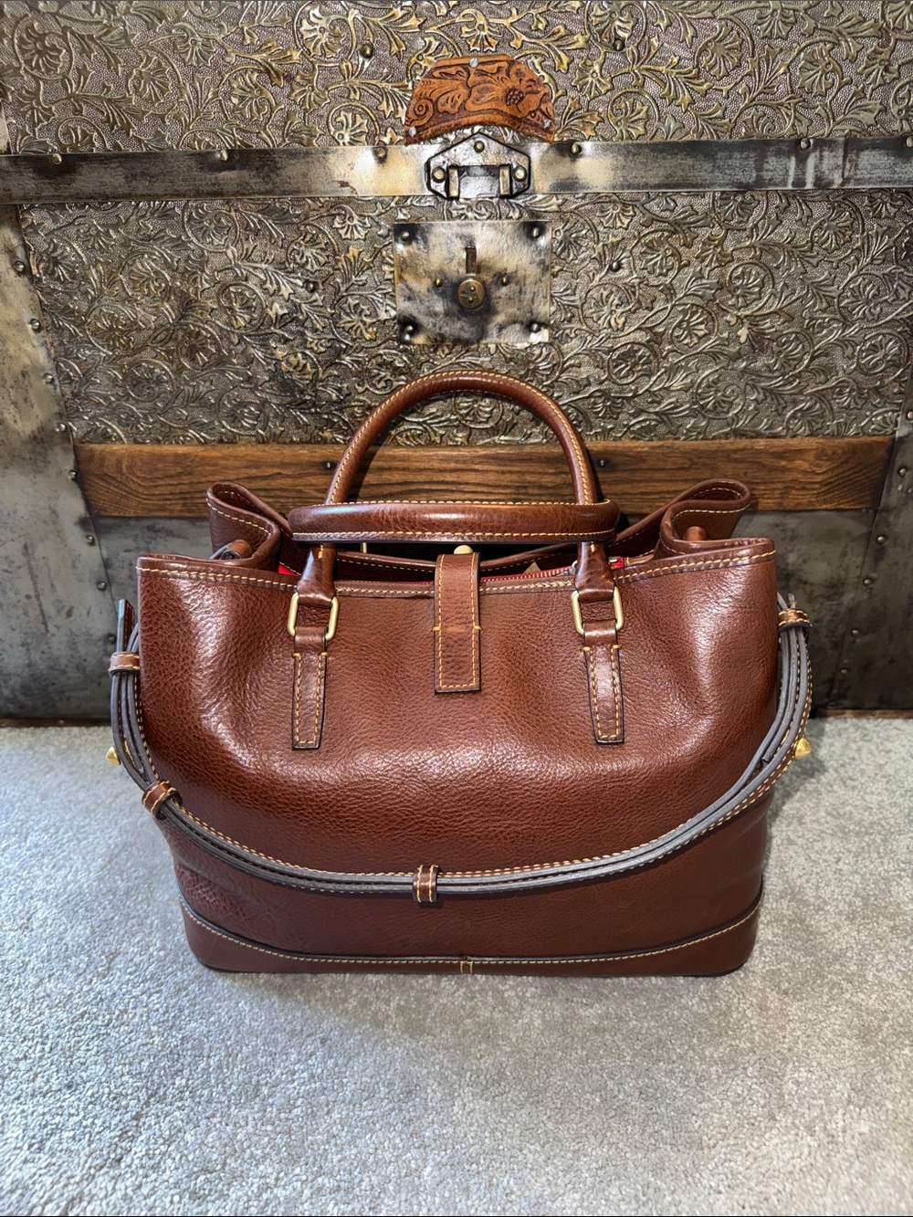 Dooney & Bourke Florentine Perry Satchel in Chestnut - Picture 2 of 16